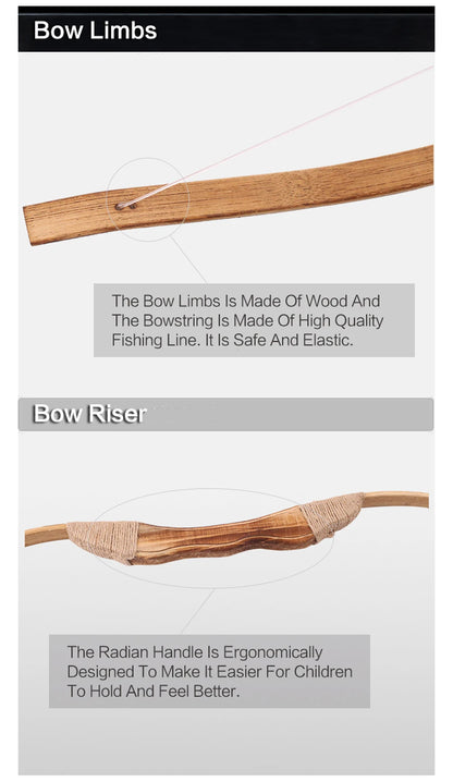 Bamboo Wooden Bow Children Bows And Arrows With 3 Safety Arrow Quiver Arm Guard Set For Outdoors Archery Hunting Toys Kid's Gift