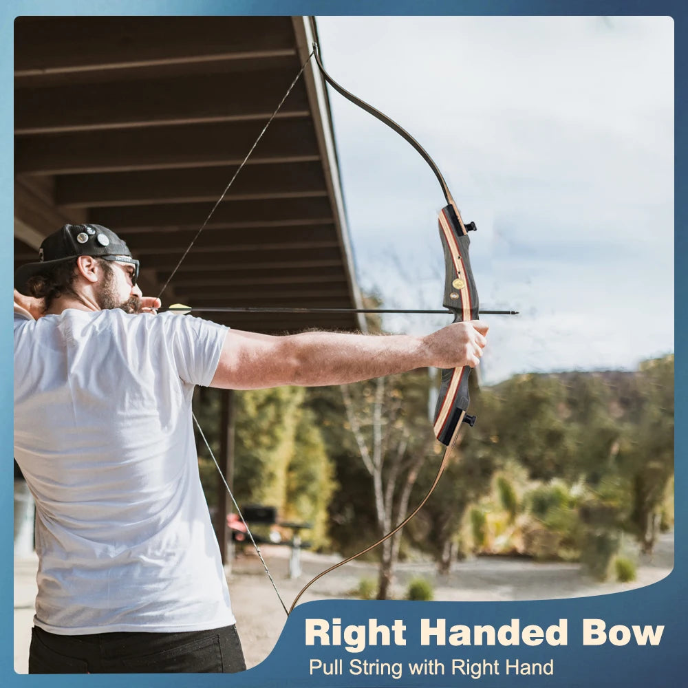 62" Take Down Recurve Bow 20-50lbs Archery Hunting Right Hand Target Longbow Shooting Practice Bow for Beginner 148cm Bowstring