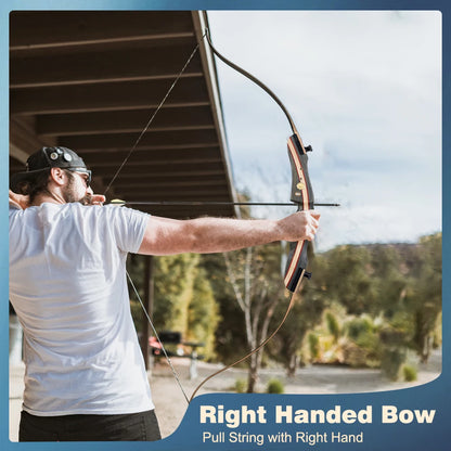 62" Take Down Recurve Bow 20-50lbs Archery Hunting Right Hand Target Longbow Shooting Practice Bow for Beginner 148cm Bowstring